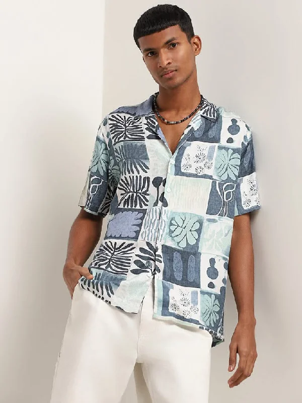 New Markdowns Nuon Blue Relaxed Fit Patch Print Shirt