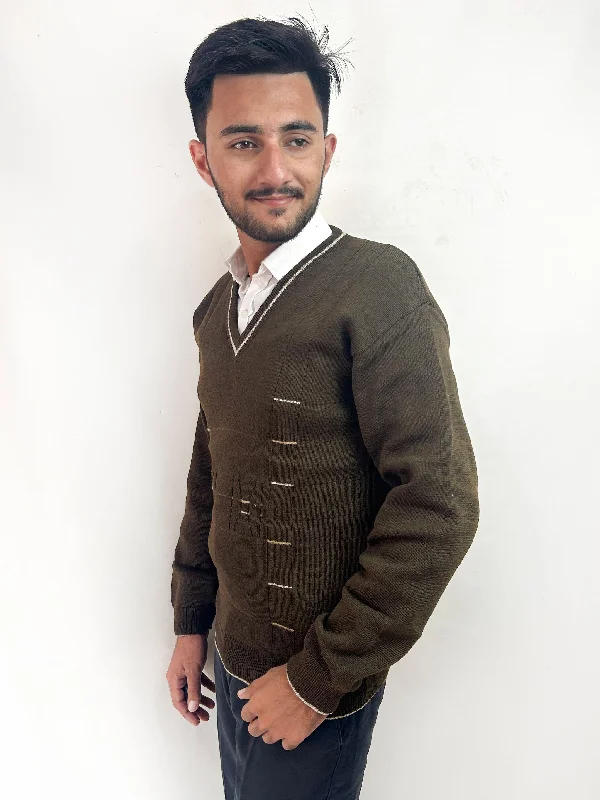 Unmissable Offer Dark Brown Full Sleeves Sweater for Men MSW39