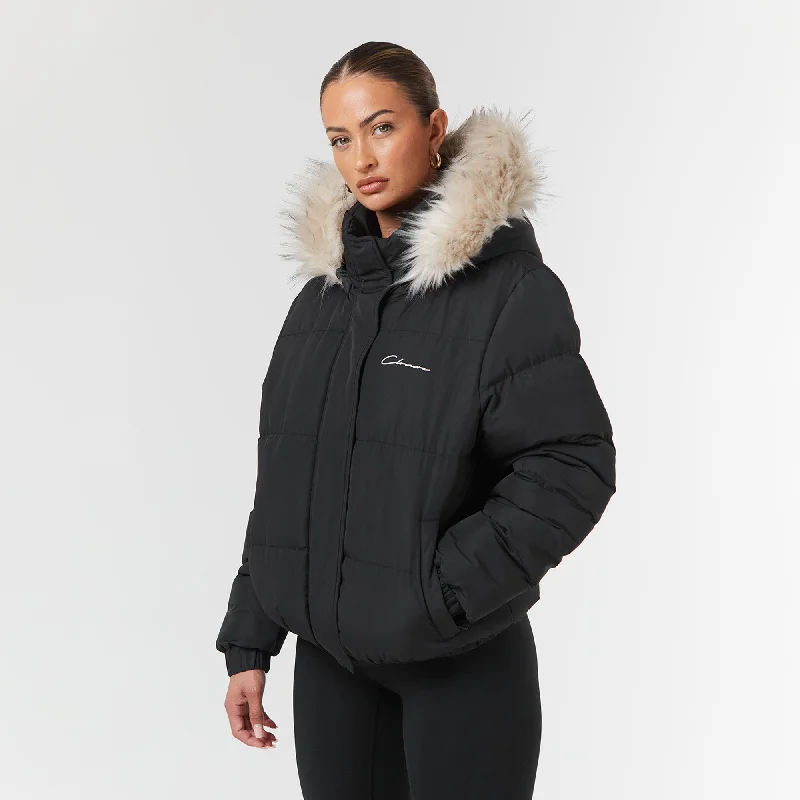 Weekend Savings Spectacular Faux Fur Cropped Puffer | Black