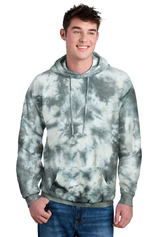 Port & Company Mens Crystal Tie-Dye Hooded Sweatshirt Hoodie w/ Pouch Pocket - Grey