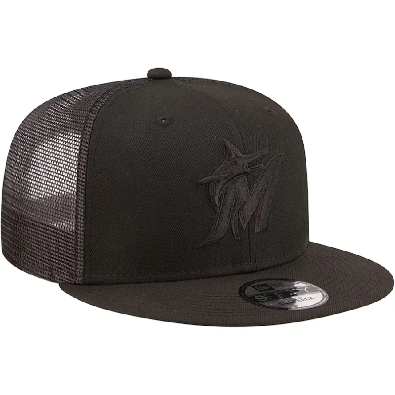 Reduced Prices New Era Miami Marlins Blackout 9FIFTY Trucker Snapback Hat