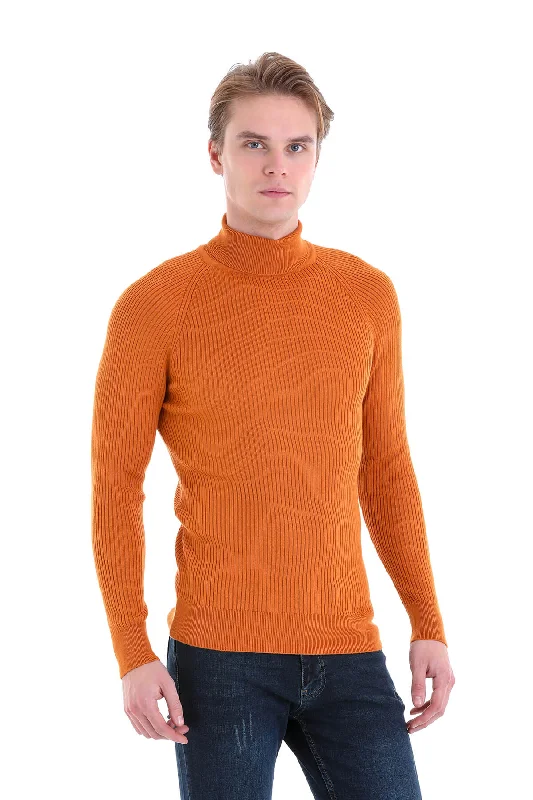 Daily Deals Slim Fit Orange Turtleneck Sweater