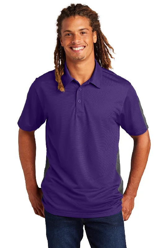 Weekend Savings Fiesta Sport-Tek Mens Active Mesh Moisture Wicking Short Sleeve Polo Shirt - Purple/Grey - Closeout Weekend Savings Fiesta Sport-Tek Mens Active Mesh Moisture Wicking Short Sleeve Polo Shirt - Purple/Grey - Closeout