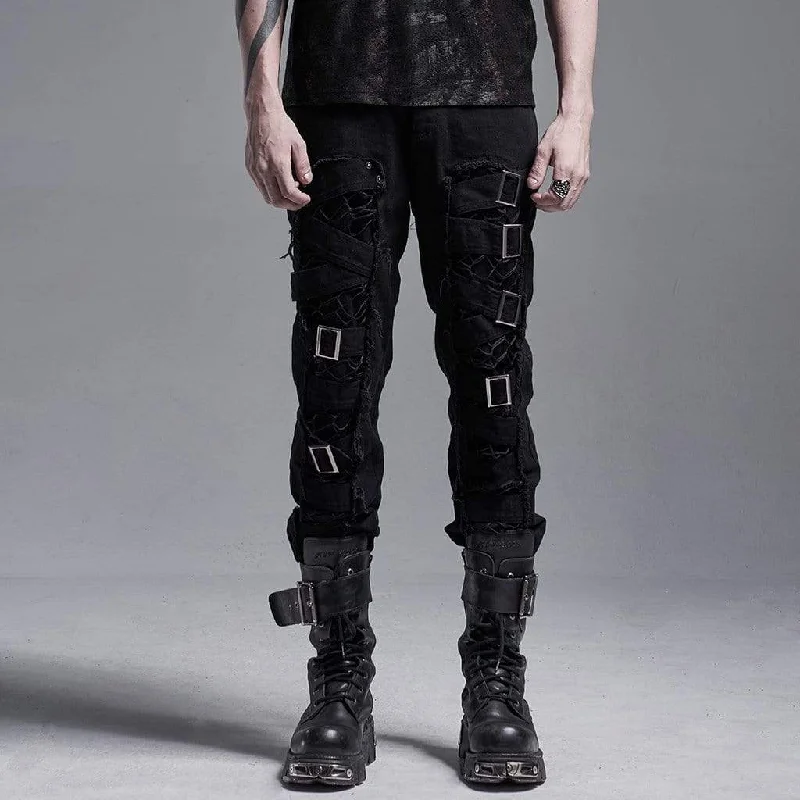 Weekend Savings Sensation Men's Gothic Ripped Pants With Chains