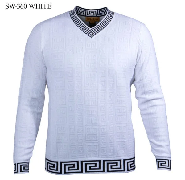 Markdown Madness SW-360 I PRESTIGE LS V NECK GREEK SWEATER I WHITE