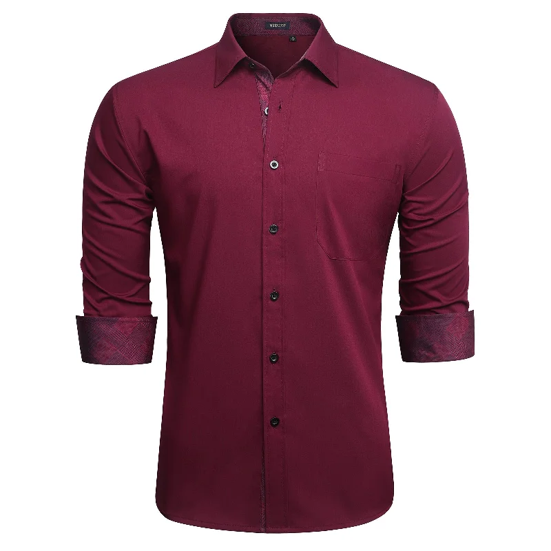 Men's Classic Style Dress Shirt with Pocket - BURGUNDY