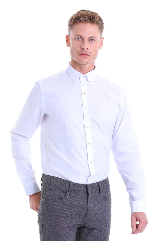 Special Savings Comfort Fit Button-Down Collar Cotton White Casual Shirt