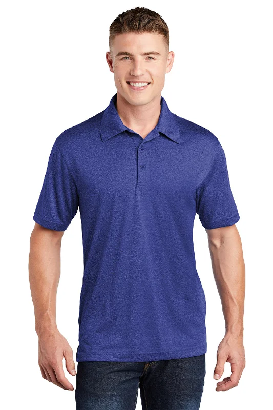 Sport-Tek Mens Heather Contender Moisture Wicking Short Sleeve Polo Shirt - Heather Cobalt Blue