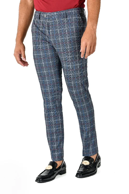 Stock Clearance Barabas Deap Sea Poke  Slim Plaid Pants CP124 Grey/Pink