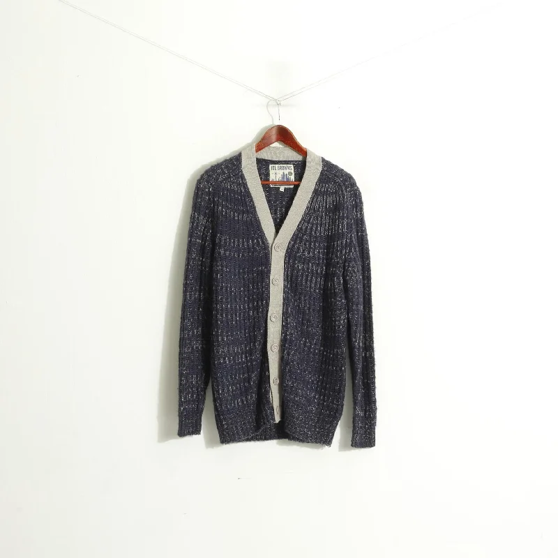 Price Reduction Joe Browns Men M Cardigan Blue Gray Knitted Acrylic Classic V Neck Sweater