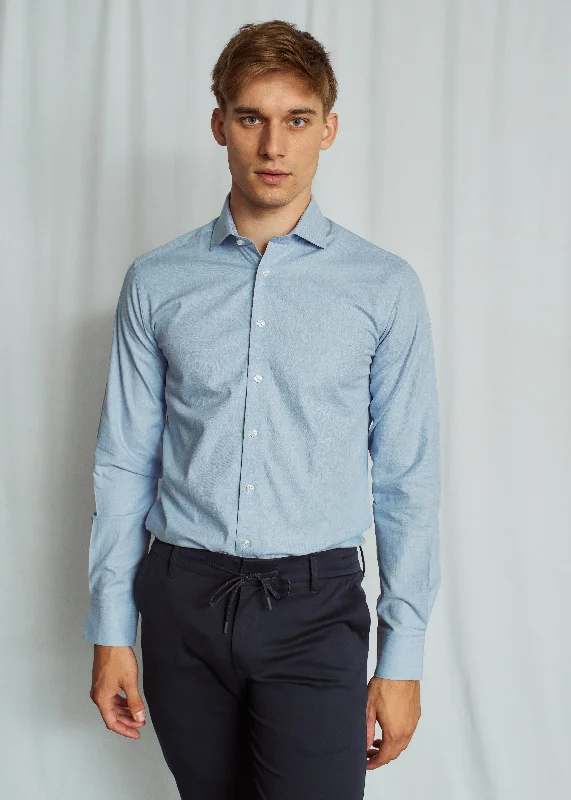 Must-Have Deals Modern Fit | Melange Twill Cotton Shirt - Light Blue