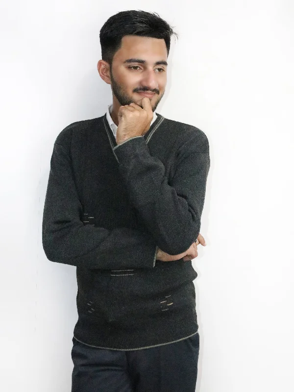 Online Only Black Full Sleeves Sweater for Men MSW45