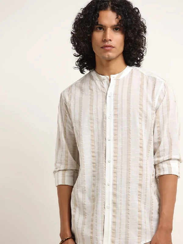 Year-End Sale ETA Beige Striped Resort Fit Shirt