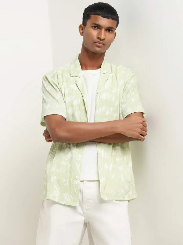 Weekend Deal Nuon Light Sage Abstract Printed Relaxed Fit Shirt