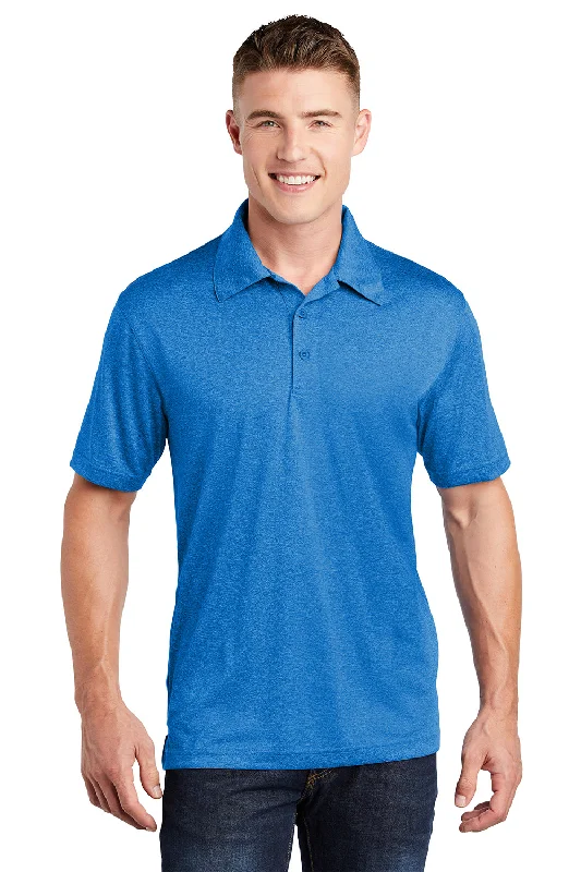 Sport-Tek Mens Heather Contender Moisture Wicking Short Sleeve Polo Shirt - Heather Blue Wake