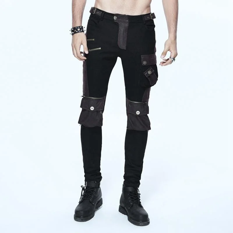 New Deals Men's Skinny Goth Pants With Knee Pockets