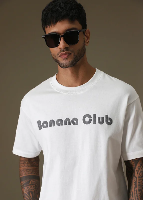 Inventory Reduction Banana Club Embossed White Oversized Fit T-shirt