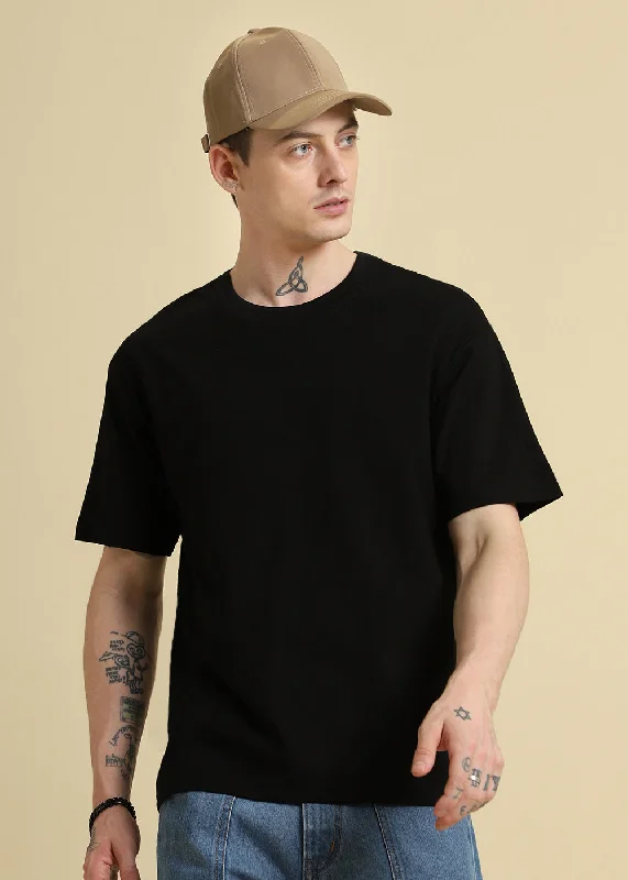 Midnight Madness Black Basic Textured Oversized T-shirt