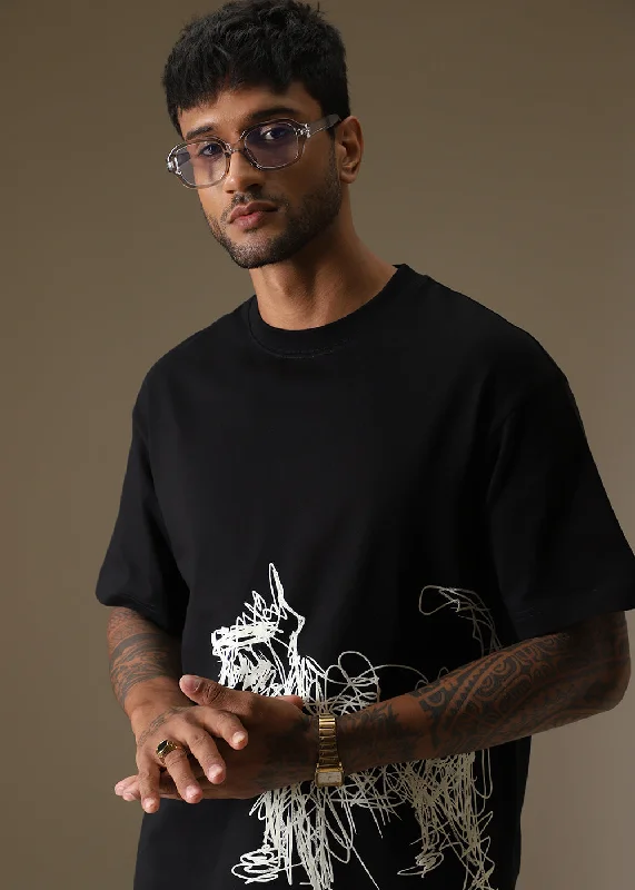 Hot Deal Black Doodle Paws Oversized T-shirt