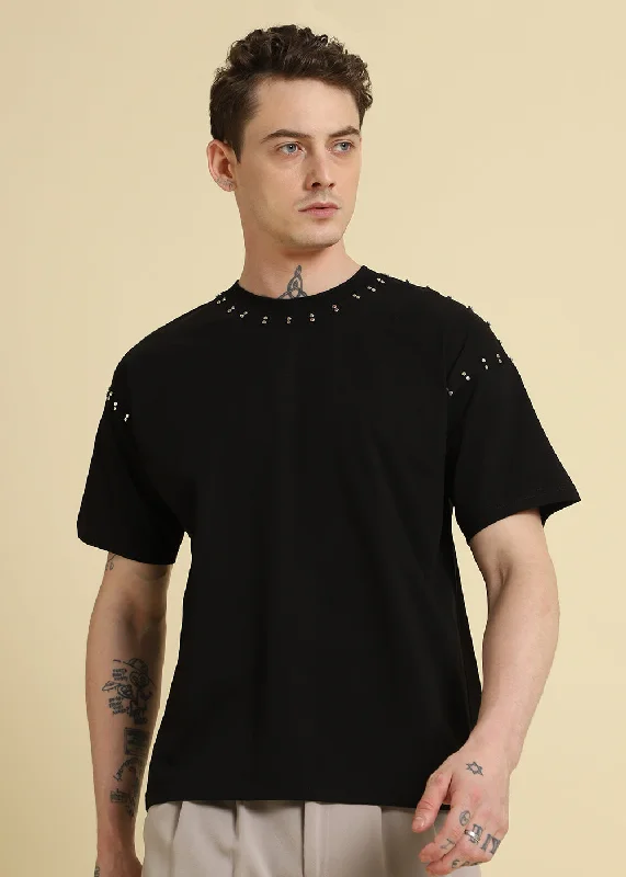 Weekend Bargains Galore Black Embellishment Oversized T-shirt