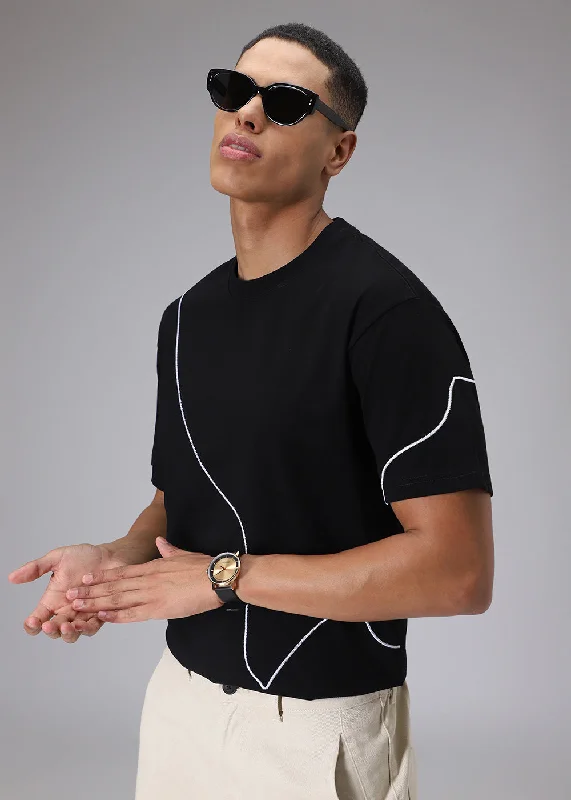 Weekend Offers That Excite Black Line Oversized T-shirt