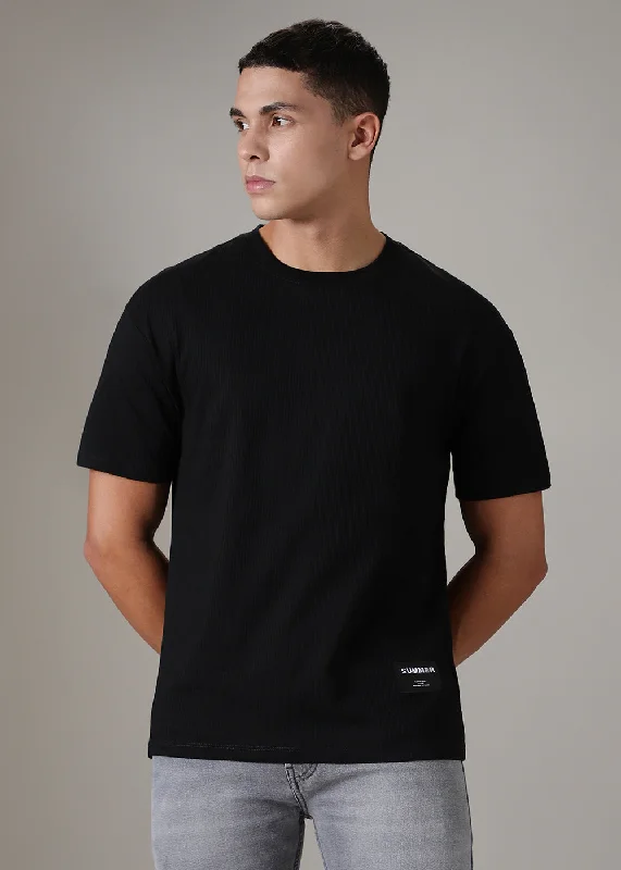 Instant Savings Black Ribbed Regular Fit T-shirt