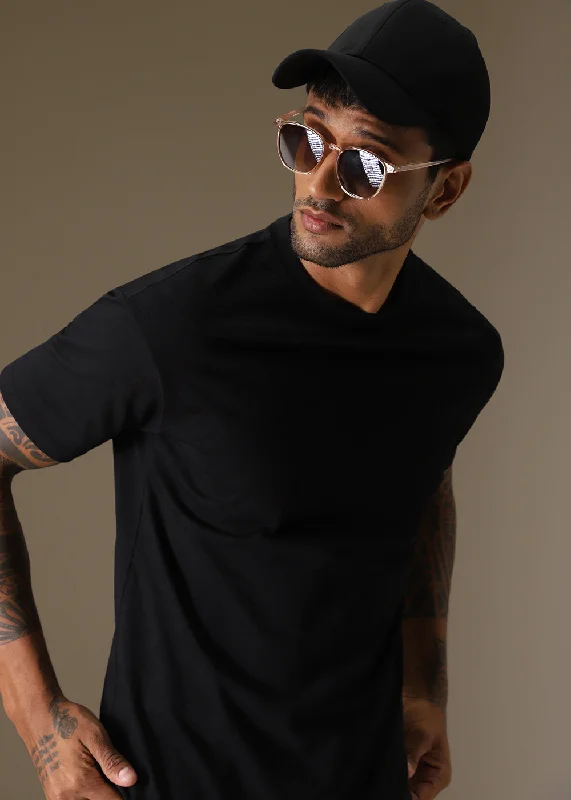 Special Price Black Self Pattern Regular T-Shirt