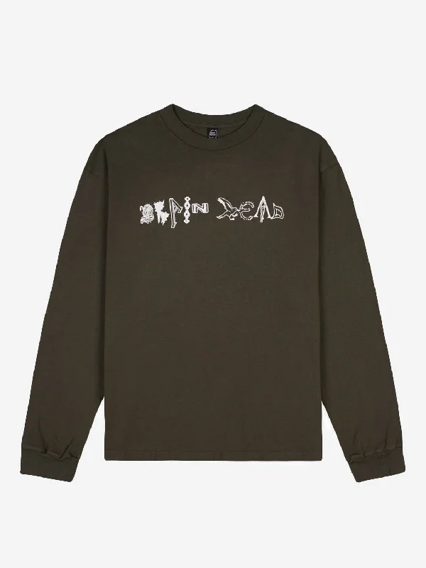 Deal Frenzy Brain Dead Earth Wisdom Long Sleeve Shirt - Dark Green