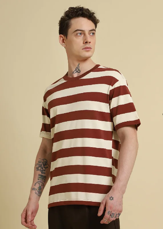 Weekend Steals Await Brown And Cream Stripe T-Shirt