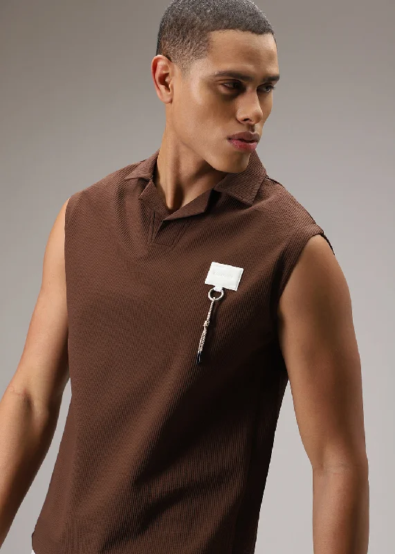Deal Mania Brown Ribbed Polo Tank