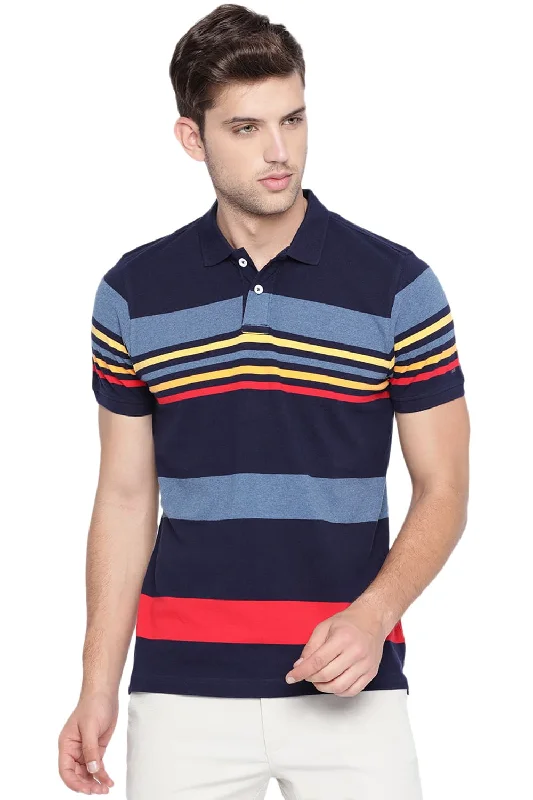 Muscle Fit Engineered Stripes Polo T Shirt