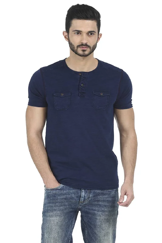 Muscle Fit Henley Neck T Shirt