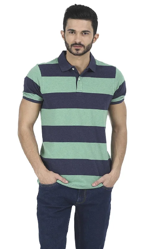 Muscle Fit Stripe Polo T Shirt