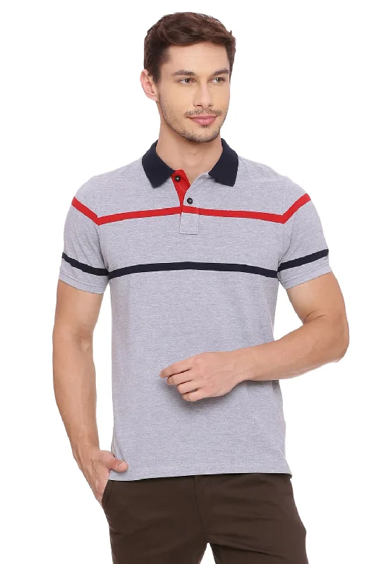 Muscle Fit Striped Polo T Shirt