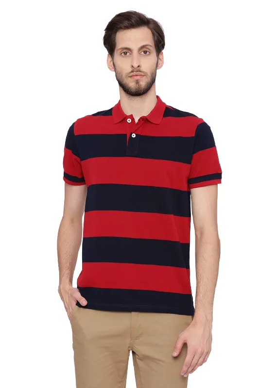 Muscle Fit Striped Polo T Shirt