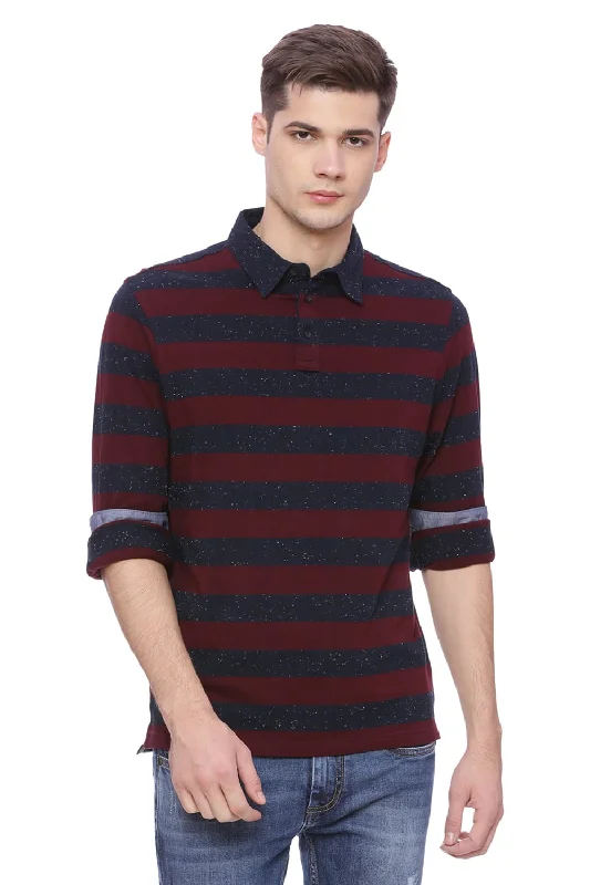 Muscle Fit Striped Polo T Shirt