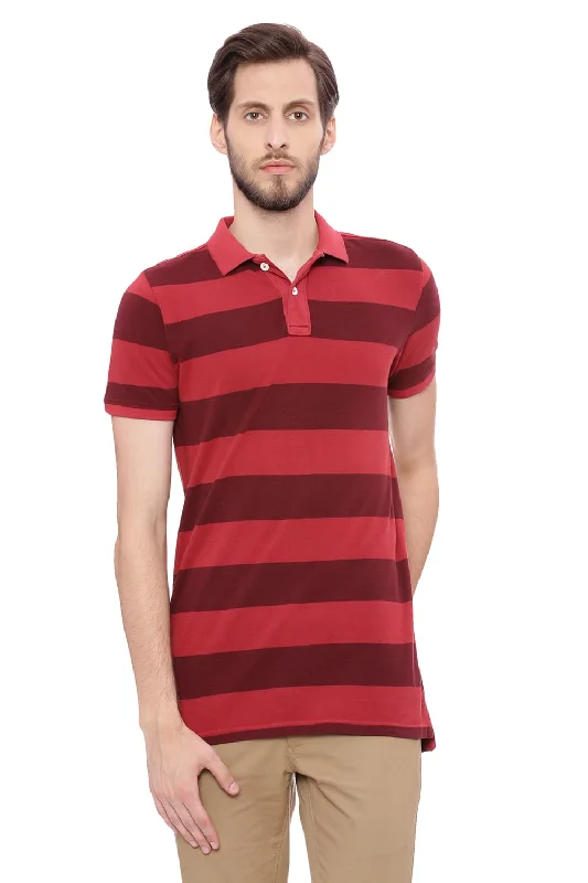 Muscle Fit Striped Rugby Polo T Shirt