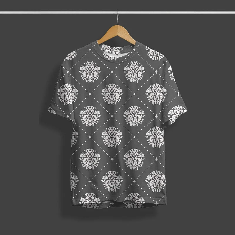 Classic Grey Full Print Streetwear T-Shirt