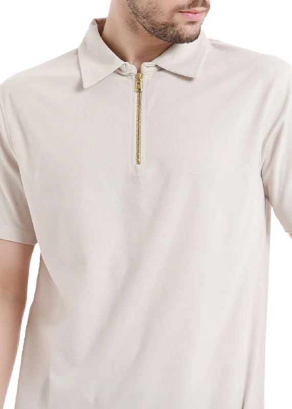 Low Prices Cream Beige Zip polo T-shirt