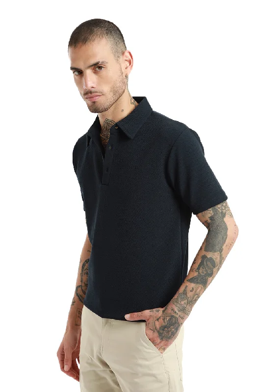 Weekend Deals to Brighten Your Day Dark Blue Classic Textured Polo T-shirt