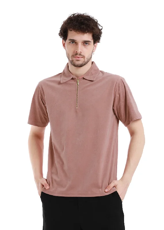 Weekend Savings Bonanza Dusky Pink Zip polo T-shirt