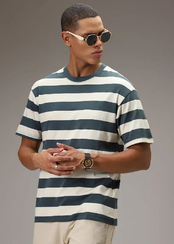Act Now Green And Cream Striped T-shirt