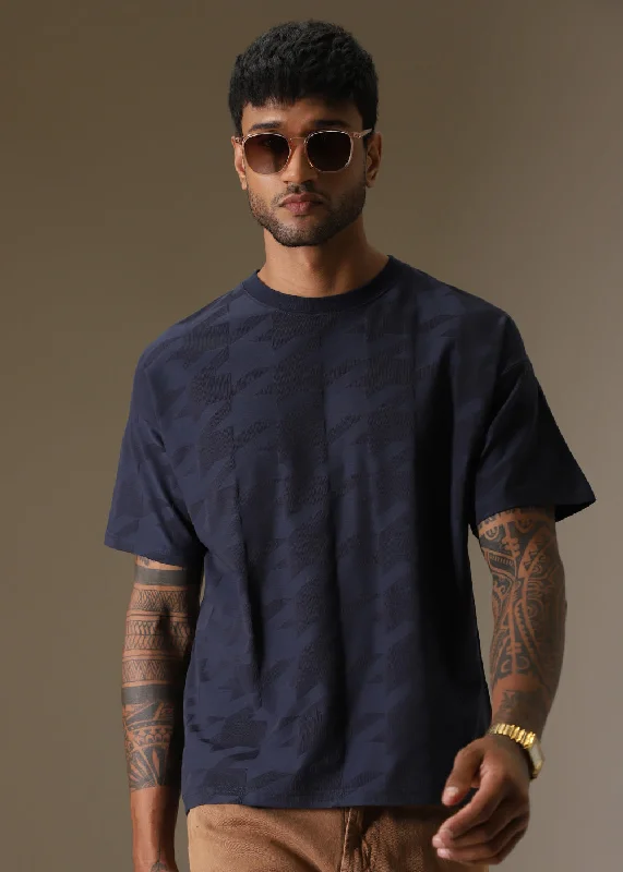 Super Discount Herringbone Pattern Blue Oversized T-Shirt
