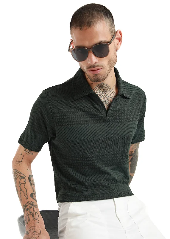 Weekend Specials to Cherish Jacquard Olive Polo T-shirt