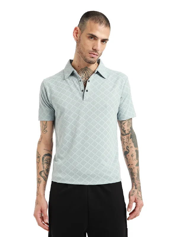 Limited Availability Lattice Print Pastel Blue Polo T-shirt