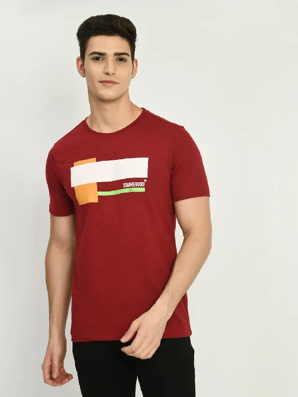 Men's Maroon Graphic Printed T-Shirt