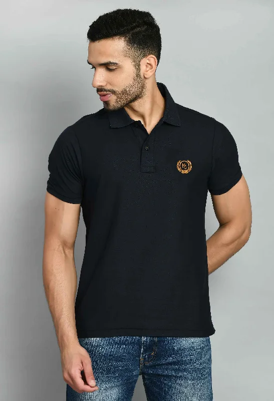 Men's Solid Black Smart Fit Polo T-Shirt