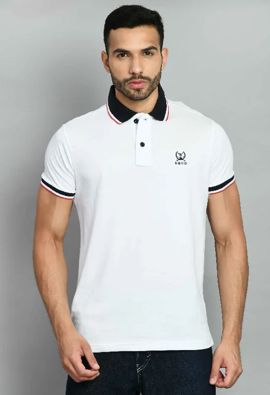 Men's Solid White Polo Neck T-Shirt