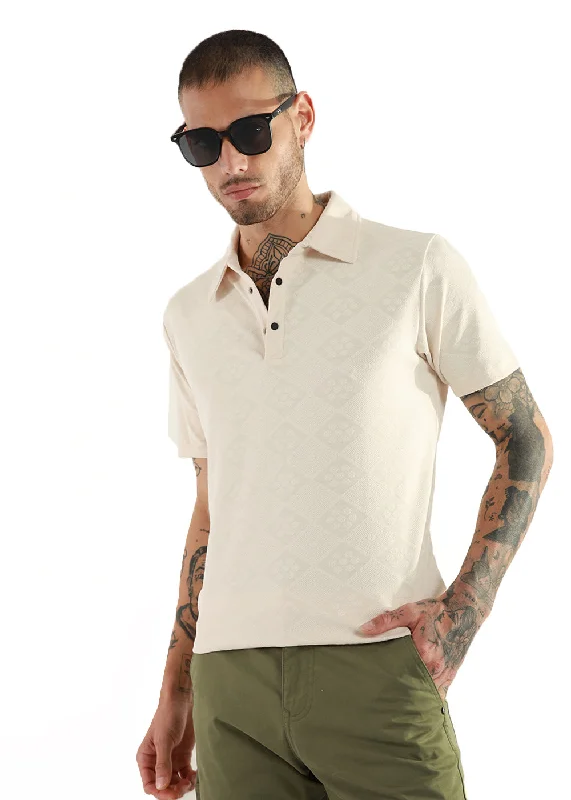 Limited Edition Off White Diamond Textured Polo T-shirt