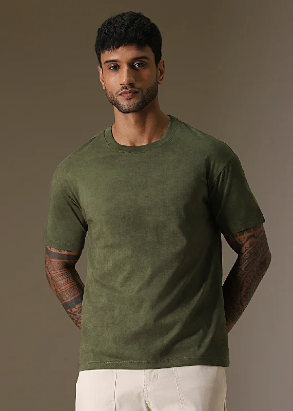 Super Deal Olive Green Crew Neck T-Shirt